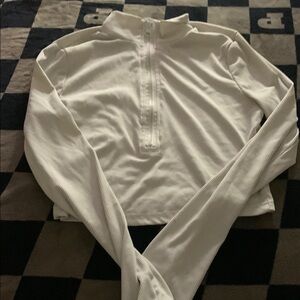 White Long Sleeve Quarter-Zip Top